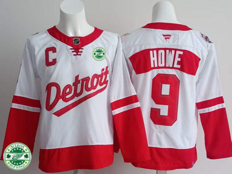 Men Detroit Red Wings #9 Howe White 2025 Fanatics Home Premium NHL Jersey style 4